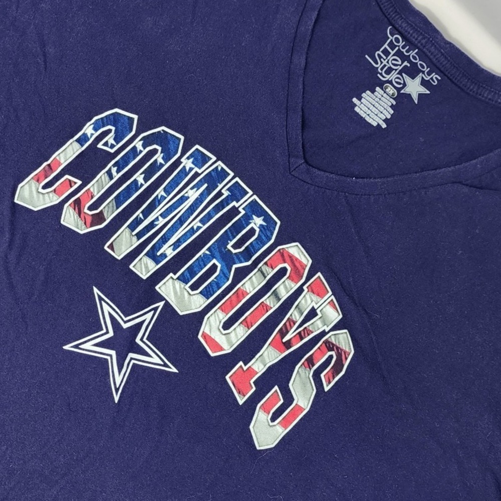 Dallas Cowboys Shirt Women Size‎ 2X Blue Short Sleeve T-Shirt V Neck Flag Logo